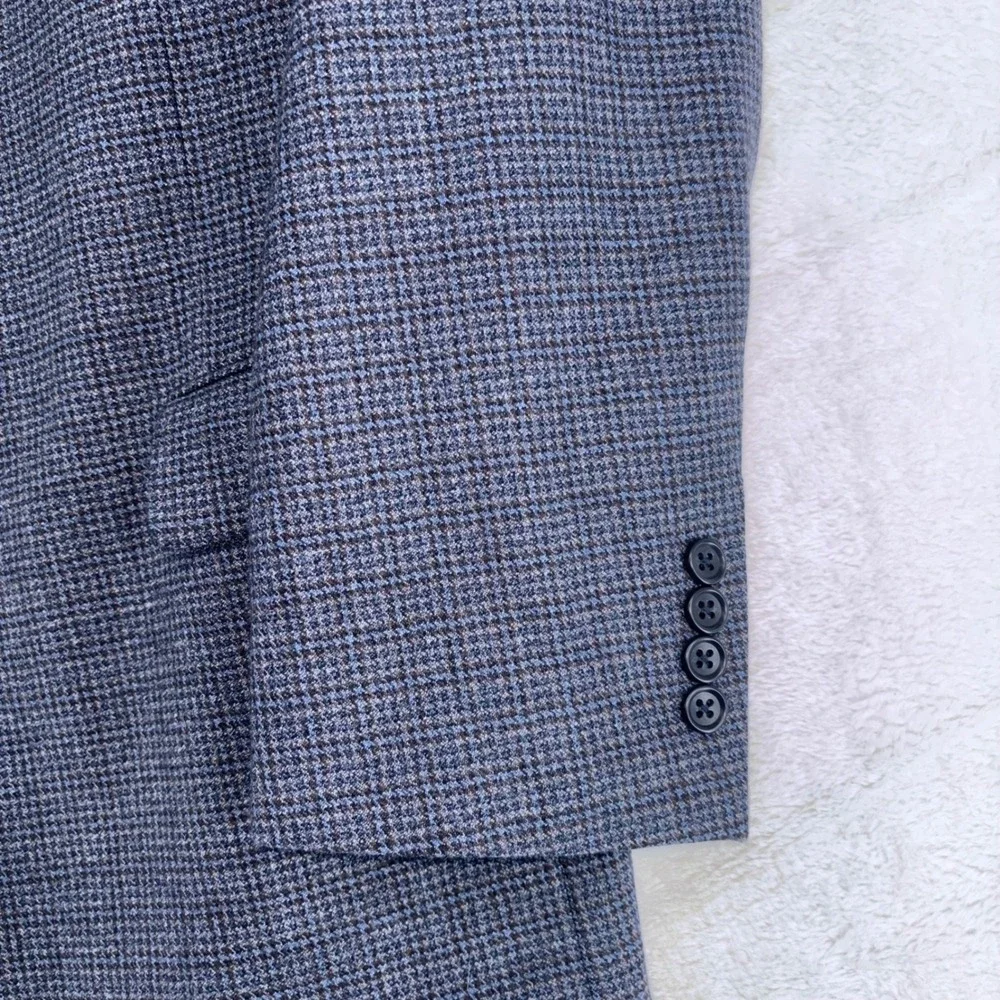 Jos. A. Bank Signature Collection Mens 44R Wool Blazer Blue Gray Houndstooth